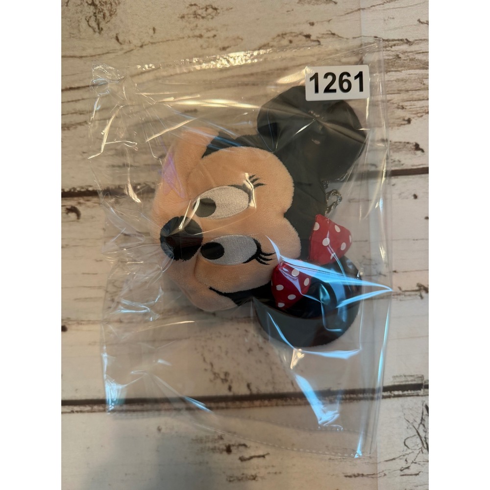 Disney Minnie Mouse Plush Coin Purse Crossbody Bag Red Polka Dot Bow Black Pink - Picture 3 of 3